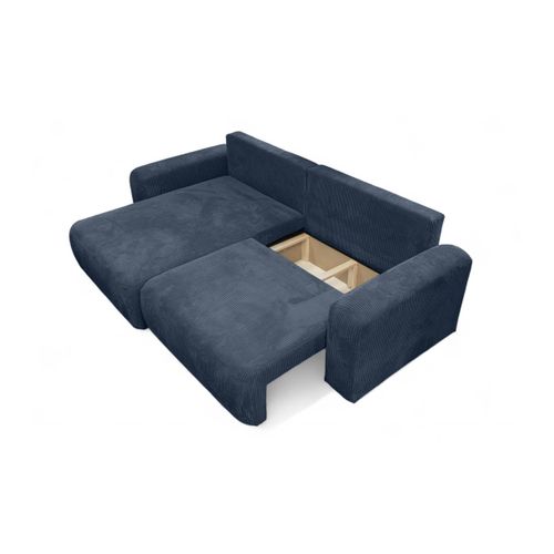 Canapé Alya D'angle Compacte Réversible Et Convertible 4 Places En Velours Côtelé - Bleu Foncé
