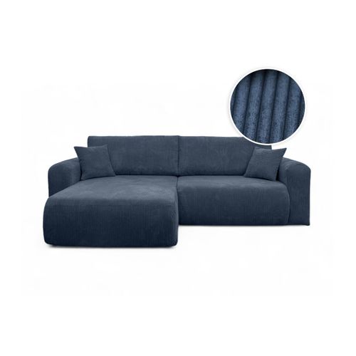 Canapé Alya D'angle Compacte Réversible Et Convertible 4 Places En Velours Côtelé - Bleu Foncé