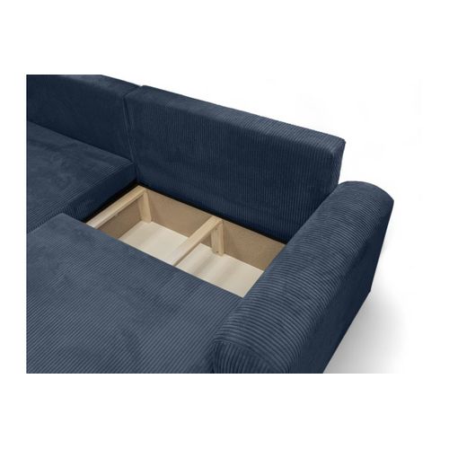 Canapé Alya D'angle Compacte Réversible Et Convertible 4 Places En Velours Côtelé - Bleu Foncé