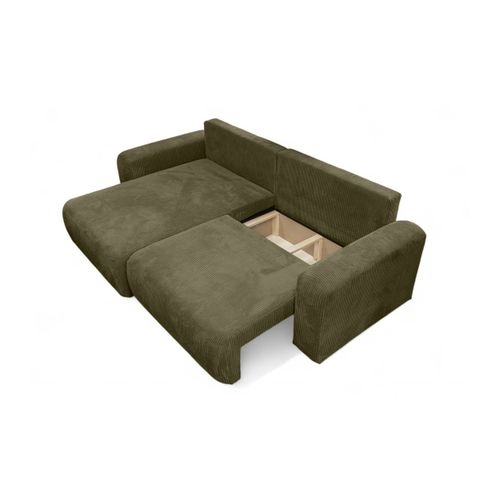 Canapé Alya D'angle Compacte Réversible Et Convertible 4 Places En Velours Côtelé - Vert Kaki