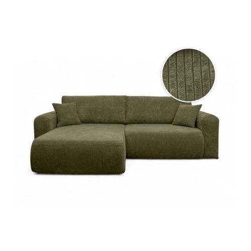 Canapé Alya D'angle Compacte Réversible Et Convertible 4 Places En Velours Côtelé - Vert Kaki