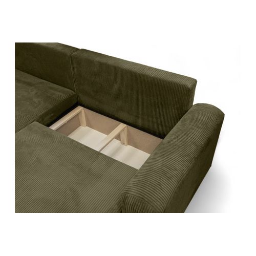 Canapé Alya D'angle Compacte Réversible Et Convertible 4 Places En Velours Côtelé - Vert Kaki