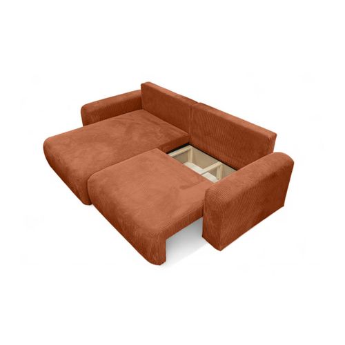 Canapé Alya D'angle Compacte Réversible Et Convertible 4 Places En Velours Côtelé - Terracotta
