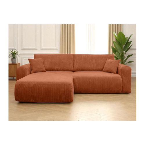 Canapé Alya D'angle Compacte Réversible Et Convertible 4 Places En Velours Côtelé - Terracotta