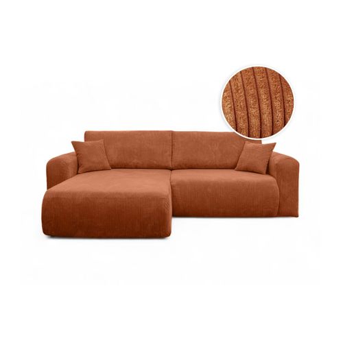 Canapé Alya D'angle Compacte Réversible Et Convertible 4 Places En Velours Côtelé - Terracotta