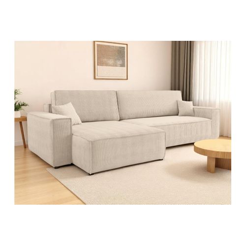 Canapé Farah D'angle Max Réversible Et Convertible 5 Places En Velours Côtelé - Beige