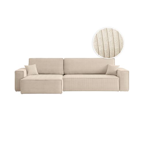 Canapé Farah D'angle Max Réversible Et Convertible 5 Places En Velours Côtelé - Beige