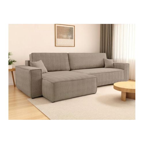Canapé Farah D'angle Max Réversible Et Convertible 5 Places En Velours Côtelé - Taupe
