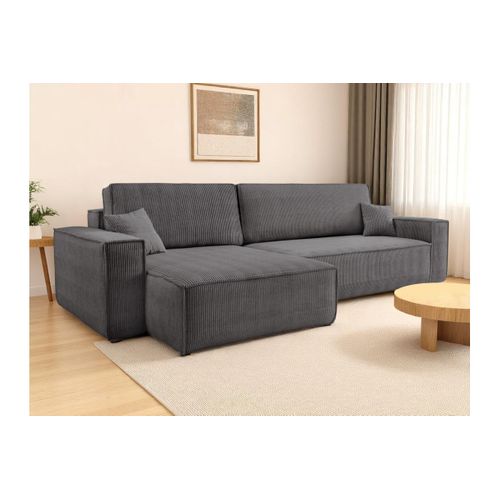 Canapé Farah D'angle Max Réversible Et Convertible 5 Places En Velours Côtelé - Gris