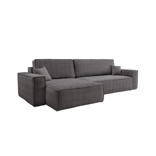 Canapé Farah D'angle Max Réversible Et Convertible 5 Places En Velours Côtelé - Gris
