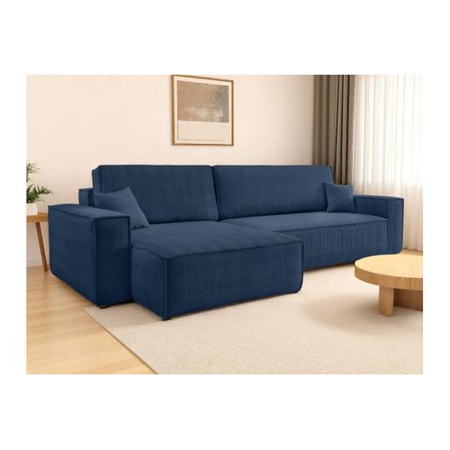 Canapé Farah D'angle Max Réversible Et Convertible 5 Places En Velours Côtelé - Bleu Foncé