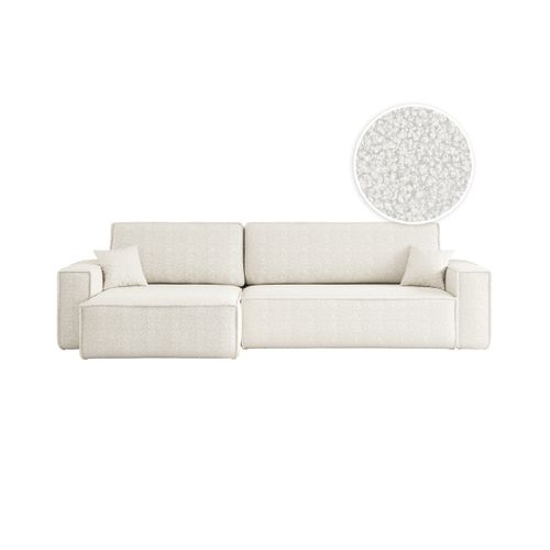Canapé Farah D'angle Max Réversible Et Convertible 5 Places En Tissu Bouclette - Blanc