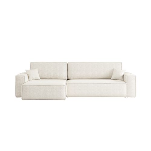Canapé Farah D'angle Max Réversible Et Convertible 5 Places En Tissu Bouclette - Blanc