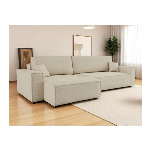 Canapé Farah D'angle Max Réversible Et Convertible 5 Places En Tissu Bouclette - Beige