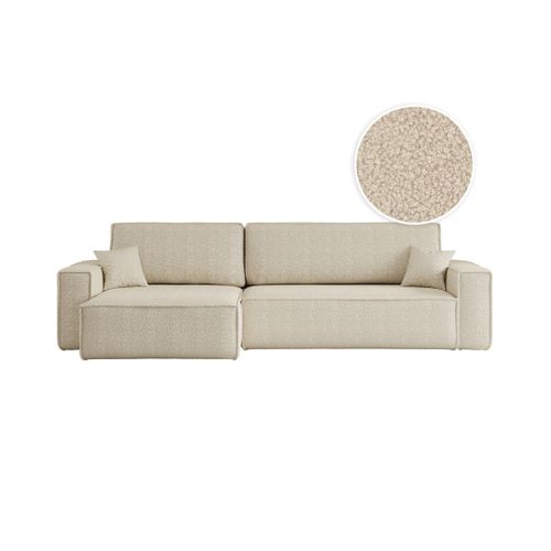 Canapé Farah D'angle Max Réversible Et Convertible 5 Places En Tissu Bouclette - Beige