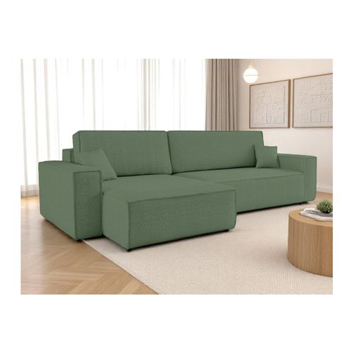 Canapé Farah D'angle Max Réversible Et Convertible 5 Places En Tissu Bouclette - Vert