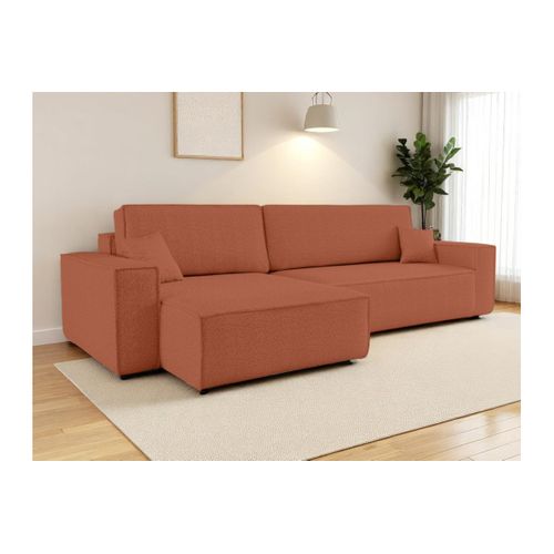 Canapé Farah D'angle Max Réversible Et Convertible 5 Places En Tissu Bouclette - Terracotta