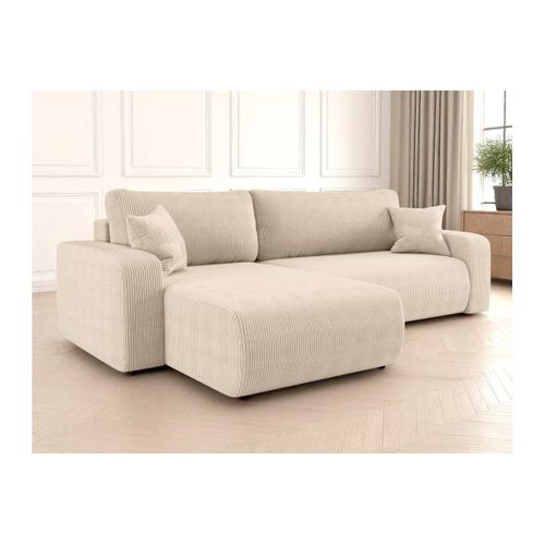 Canapé Alya D'angle Max Réversible Et Convertible 5 Places En Velours Côtelé - Beige