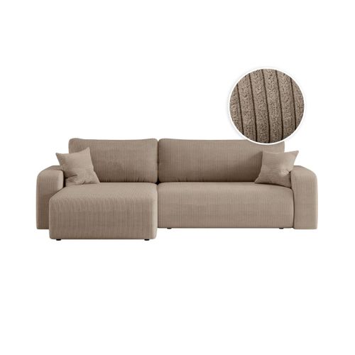 Canapé Alya D'angle Max Réversible Et Convertible 5 Places En Velours Côtelé - Taupe