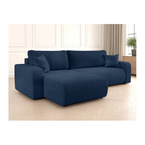 Canapé Alya D'angle Max Réversible Et Convertible 5 Places En Velours Côtelé - Bleu Foncé