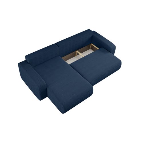 Canapé Alya D'angle Max Réversible Et Convertible 5 Places En Velours Côtelé - Bleu Foncé