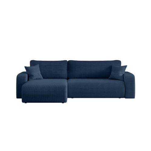 Canapé Alya D'angle Max Réversible Et Convertible 5 Places En Velours Côtelé - Bleu Foncé