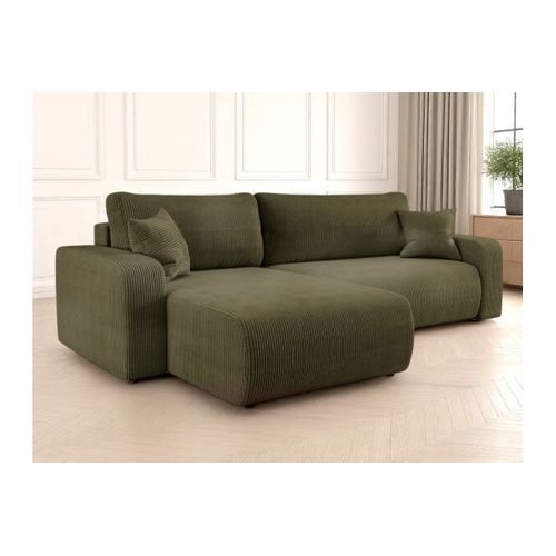 Canapé Alya D'angle Max Réversible Et Convertible 5 Places En Velours Côtelé - Vert Kaki