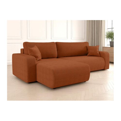 Canapé Alya D'angle Max Réversible Et Convertible 5 Places En Velours Côtelé - Terracotta