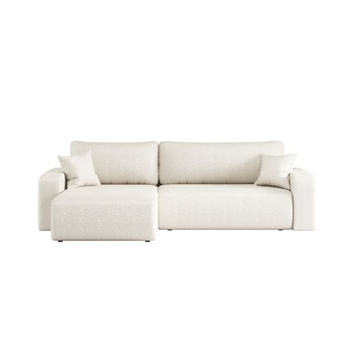 Canapé Alya D'angle Max Réversible Et Convertible 5 Places En Tissu Bouclette - Blanc