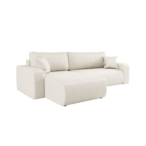 Canapé Alya D'angle Max Réversible Et Convertible 5 Places En Tissu Bouclette - Blanc