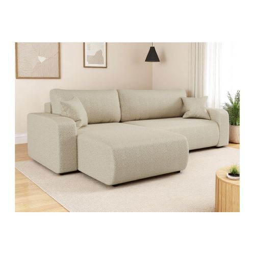 Canapé Alya D'angle Max Réversible Et Convertible 5 Places En Tissu Bouclette - Beige