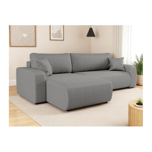 Canapé Alya D'angle Max Réversible Et Convertible 5 Places En Tissu Bouclette - Gris