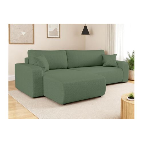 Canapé Alya D'angle Max Réversible Et Convertible 5 Places En Tissu Bouclette - Vert