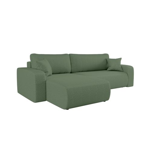 Canapé Alya D'angle Max Réversible Et Convertible 5 Places En Tissu Bouclette - Vert