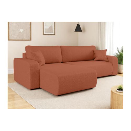 Canapé Alya D'angle Max Réversible Et Convertible 5 Places En Tissu Bouclette - Terracotta