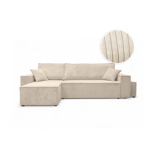 Canapé Farah D'angle Réversible Et Convertible 4 Places Avec Un Pouf En Velours Côtelé - Beige