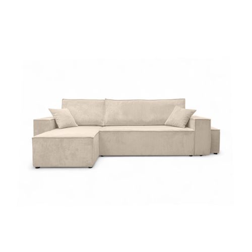 Canapé Farah D'angle Réversible Et Convertible 4 Places Avec Un Pouf En Velours Côtelé - Beige