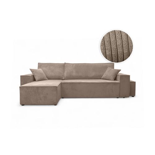 Canapé Farah D'angle Réversible Et Convertible 4 Places Avec Un Pouf En Velours Côtelé - Taupe
