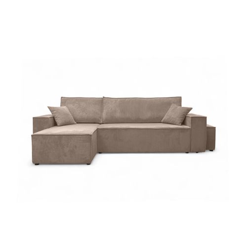 Canapé Farah D'angle Réversible Et Convertible 4 Places Avec Un Pouf En Velours Côtelé - Taupe