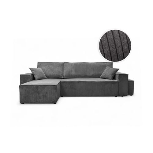 Canapé Farah D'angle Réversible Et Convertible 4 Places Avec Un Pouf En Velours Côtelé - Gris