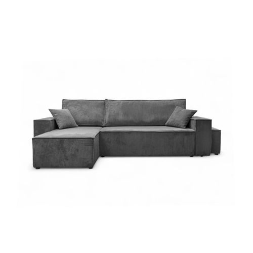 Canapé Farah D'angle Réversible Et Convertible 4 Places Avec Un Pouf En Velours Côtelé - Gris