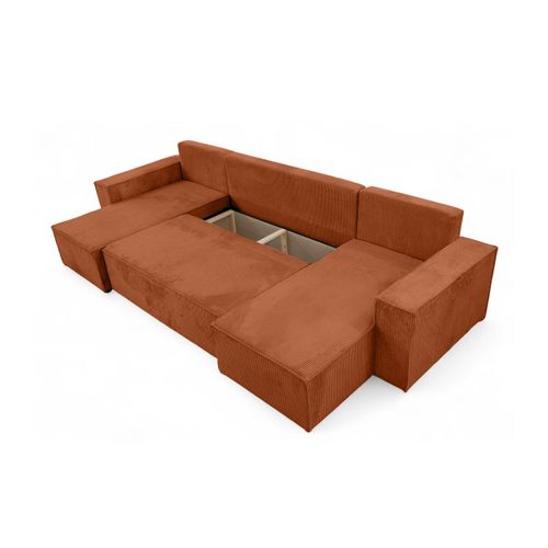 Canapé D'angle Farah Panoramique Convertible 6 Places En Velours Côtelé - Terracotta