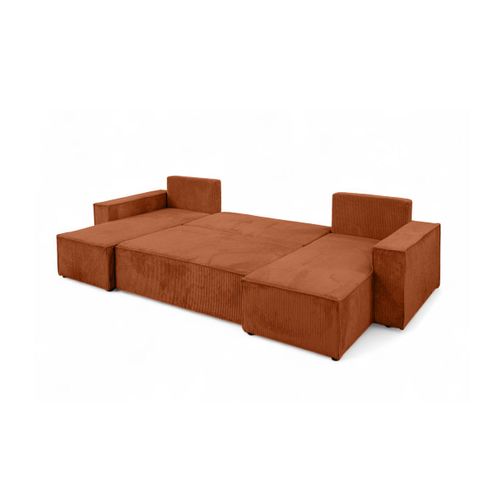 Canapé D'angle Farah Panoramique Convertible 6 Places En Velours Côtelé - Terracotta