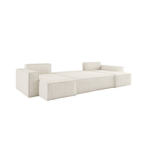 Canapé D'angle Farah Panoramique Convertible 6 Places En Tissu Bouclette - Blanc