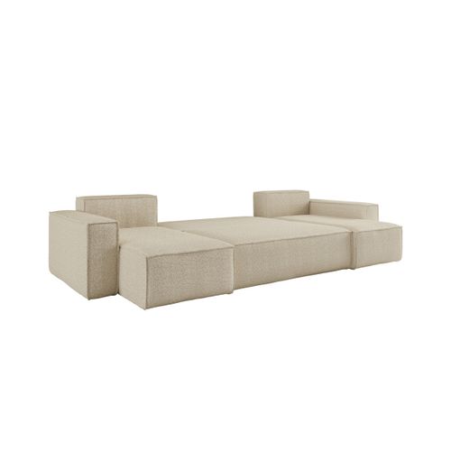 Canapé D'angle Farah Panoramique Convertible 6 Places En Tissu Bouclette - Beige