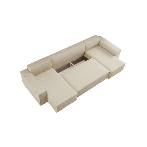 Canapé D'angle Farah Panoramique Convertible 6 Places En Tissu Bouclette - Beige