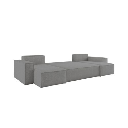 Canapé D'angle Farah Panoramique Convertible 6 Places En Tissu Bouclette - Gris Foncé
