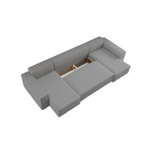 Canapé D'angle Farah Panoramique Convertible 6 Places En Tissu Bouclette - Gris Foncé