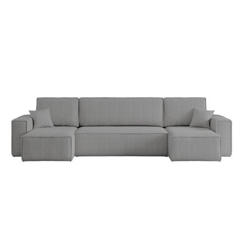 Canapé D'angle Farah Panoramique Convertible 6 Places En Tissu Bouclette - Gris Foncé