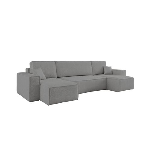 Canapé D'angle Farah Panoramique Convertible 6 Places En Tissu Bouclette - Gris Foncé
